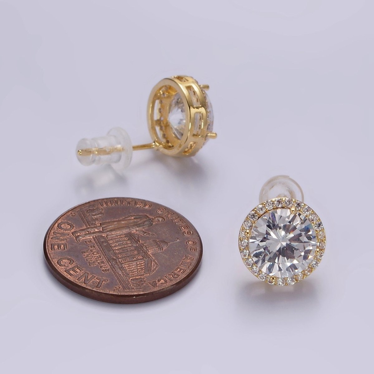 14K Gold Filled CZ Micro Paved Round Bezel Stud Earrings in Gold & Silver | V312