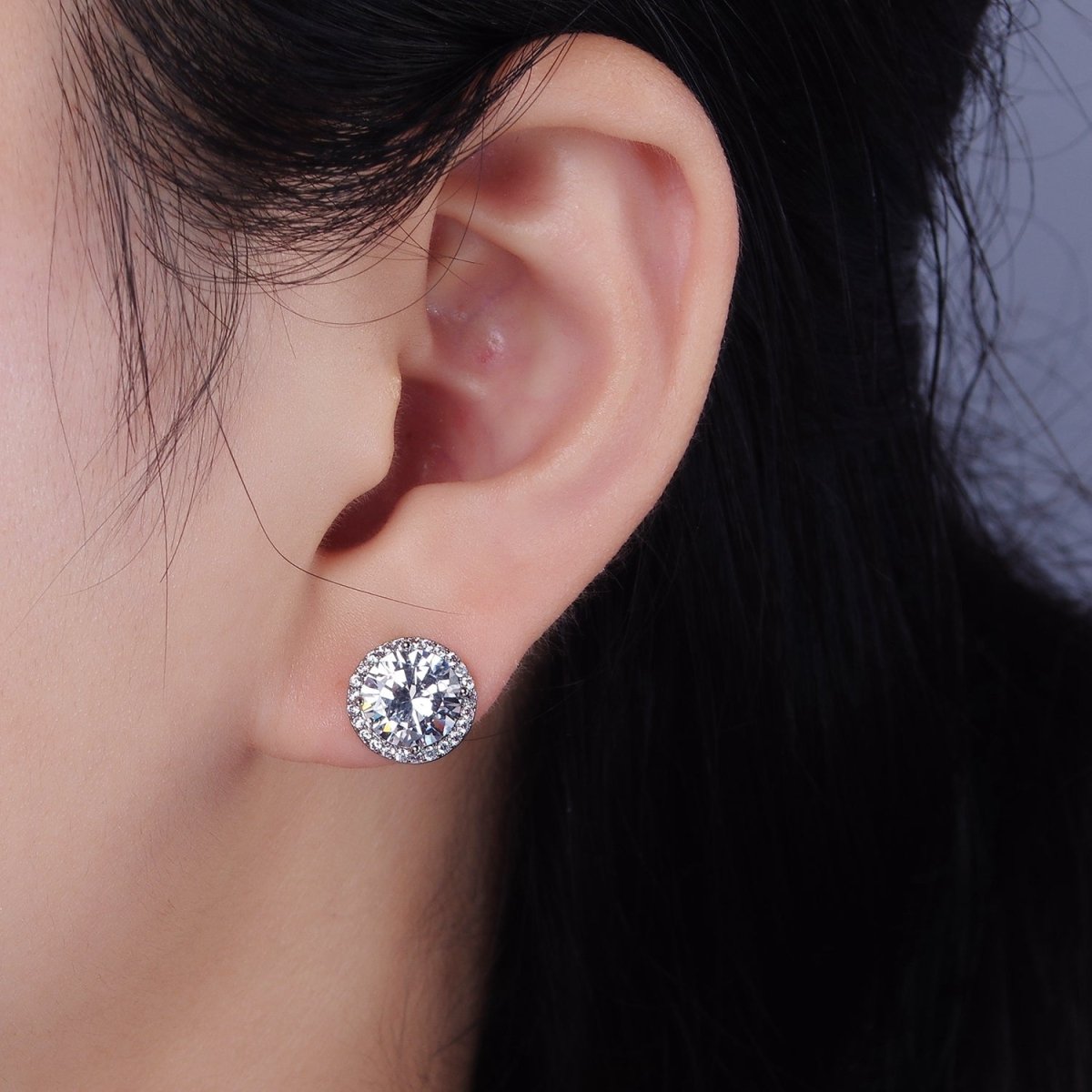 14K Gold Filled CZ Micro Paved Round Bezel Stud Earrings in Gold & Silver | V312