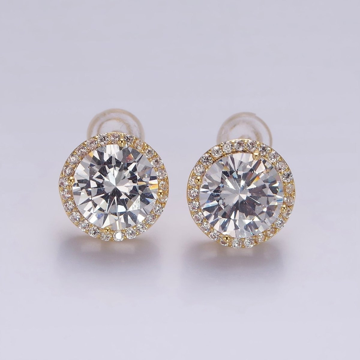 14K Gold Filled CZ Micro Paved Round Bezel Stud Earrings in Gold & Silver | V312