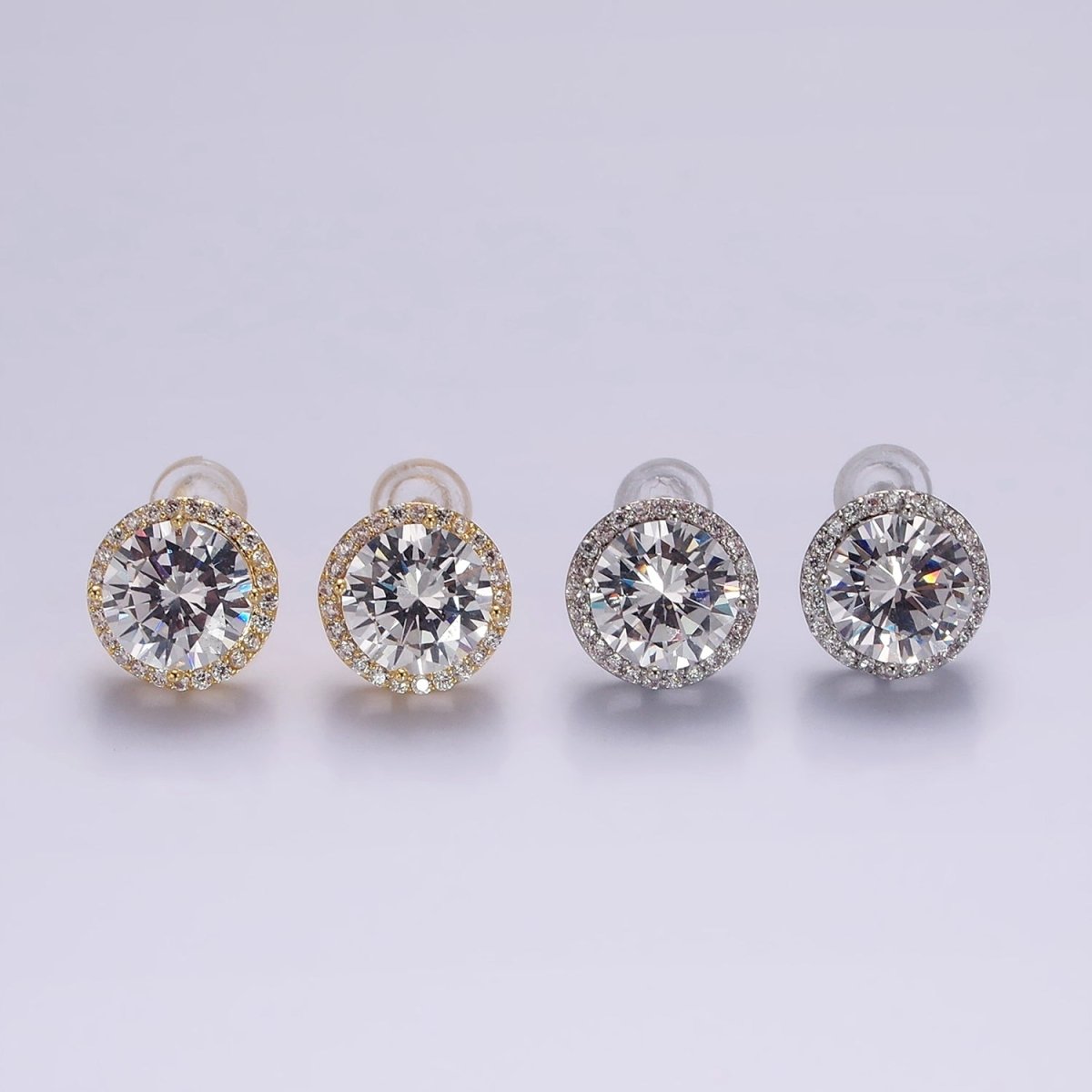 14K Gold Filled CZ Micro Paved Round Bezel Stud Earrings in Gold & Silver | V312