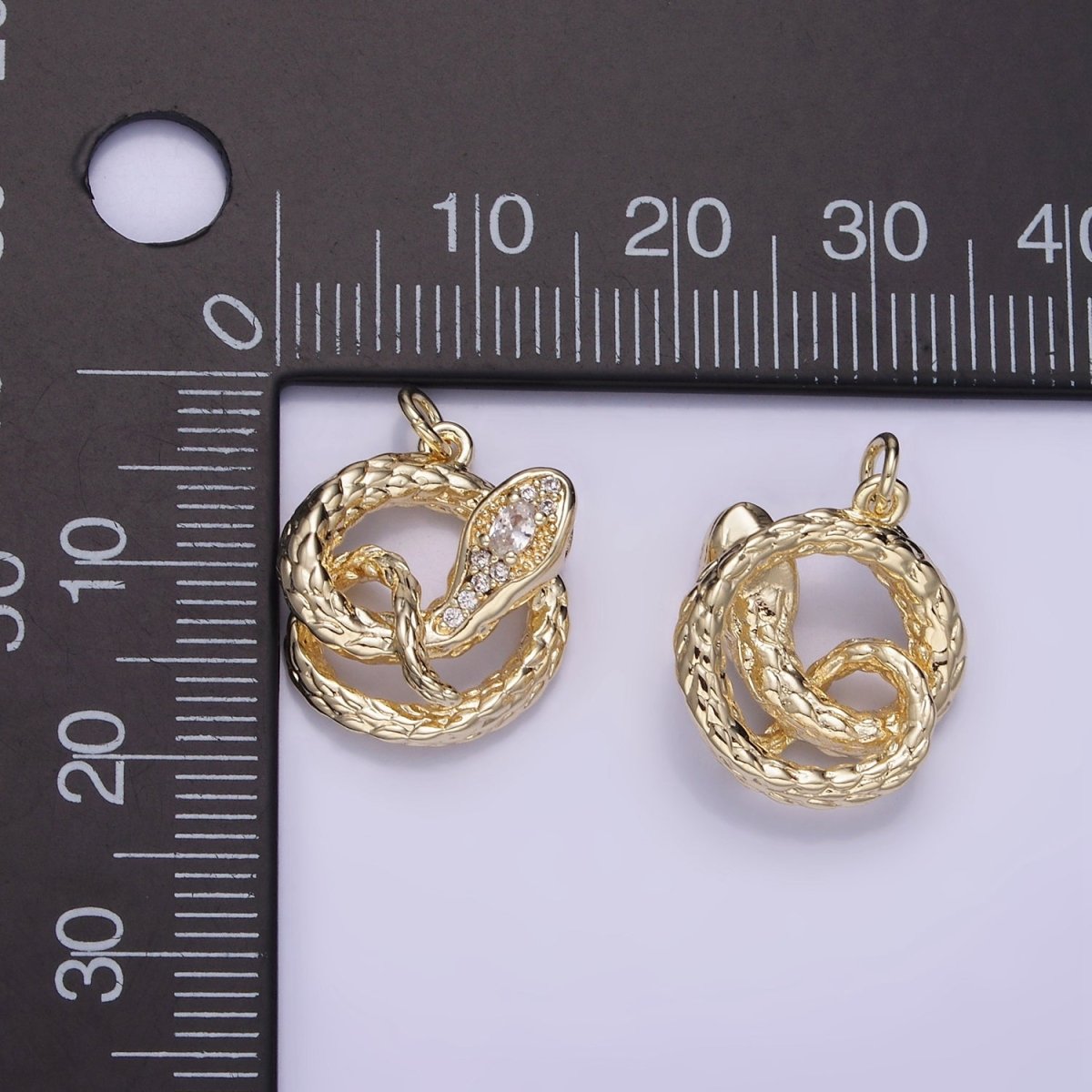 14K Gold Filled CZ Micro Paved Snake Open Circular Charm | W527 - DLUXCA