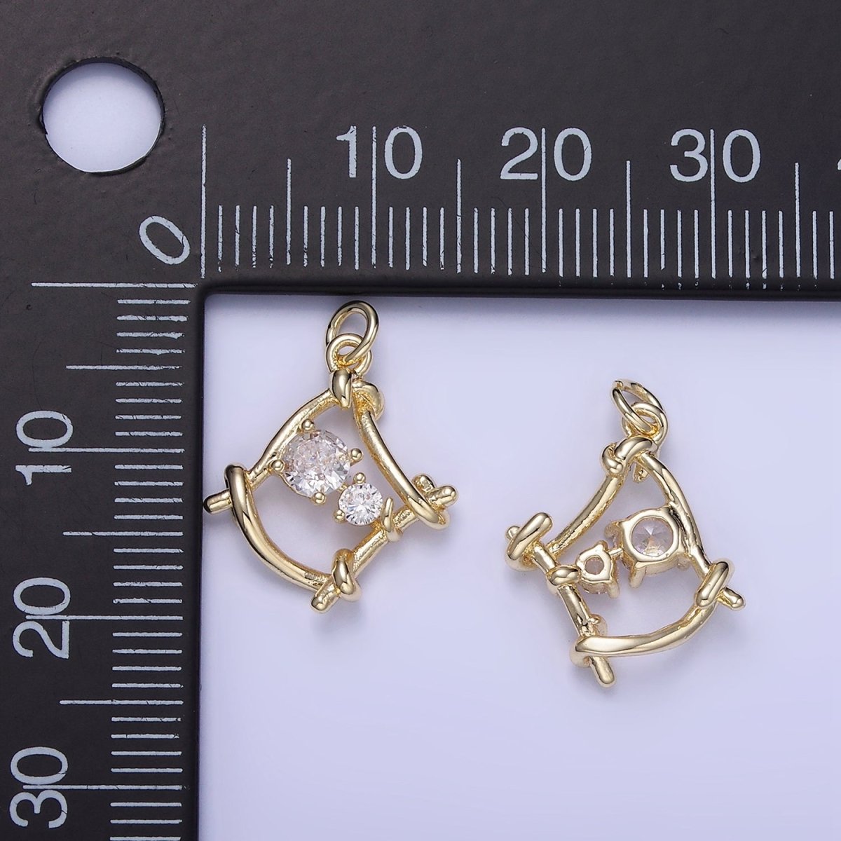 14K Gold Filled CZ Open Bar Tied Open Geometric Mini Charm | W656 - DLUXCA