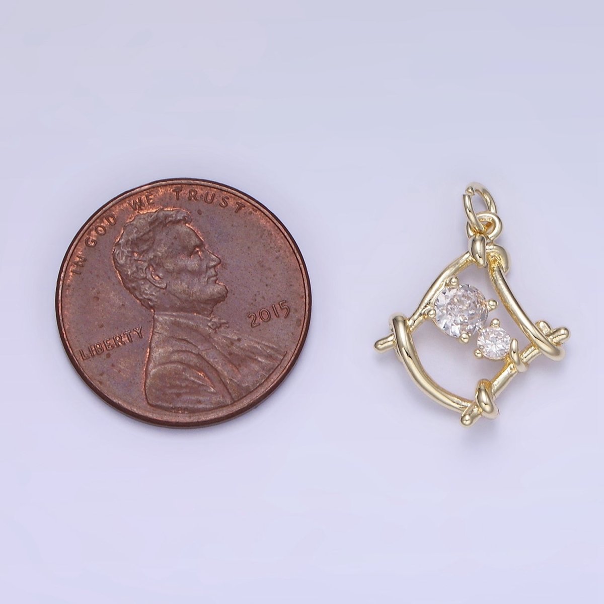 14K Gold Filled CZ Open Bar Tied Open Geometric Mini Charm | W656 - DLUXCA