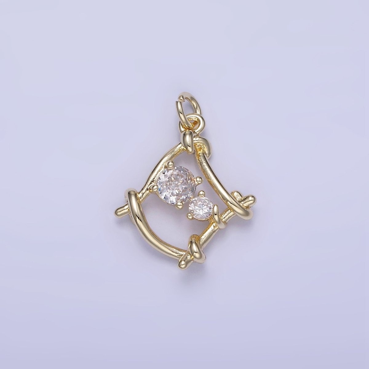 14K Gold Filled CZ Open Bar Tied Open Geometric Mini Charm | W656 - DLUXCA