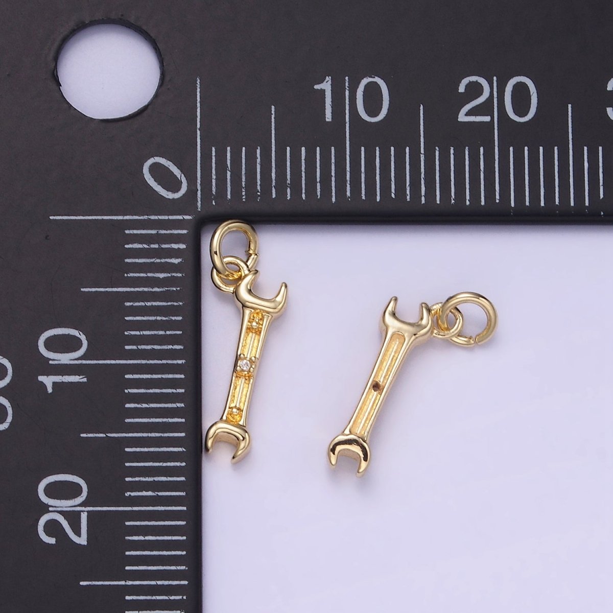 14K Gold Filled CZ Open-Ended Wench Construction Tool Mini Charm | W556 - DLUXCA