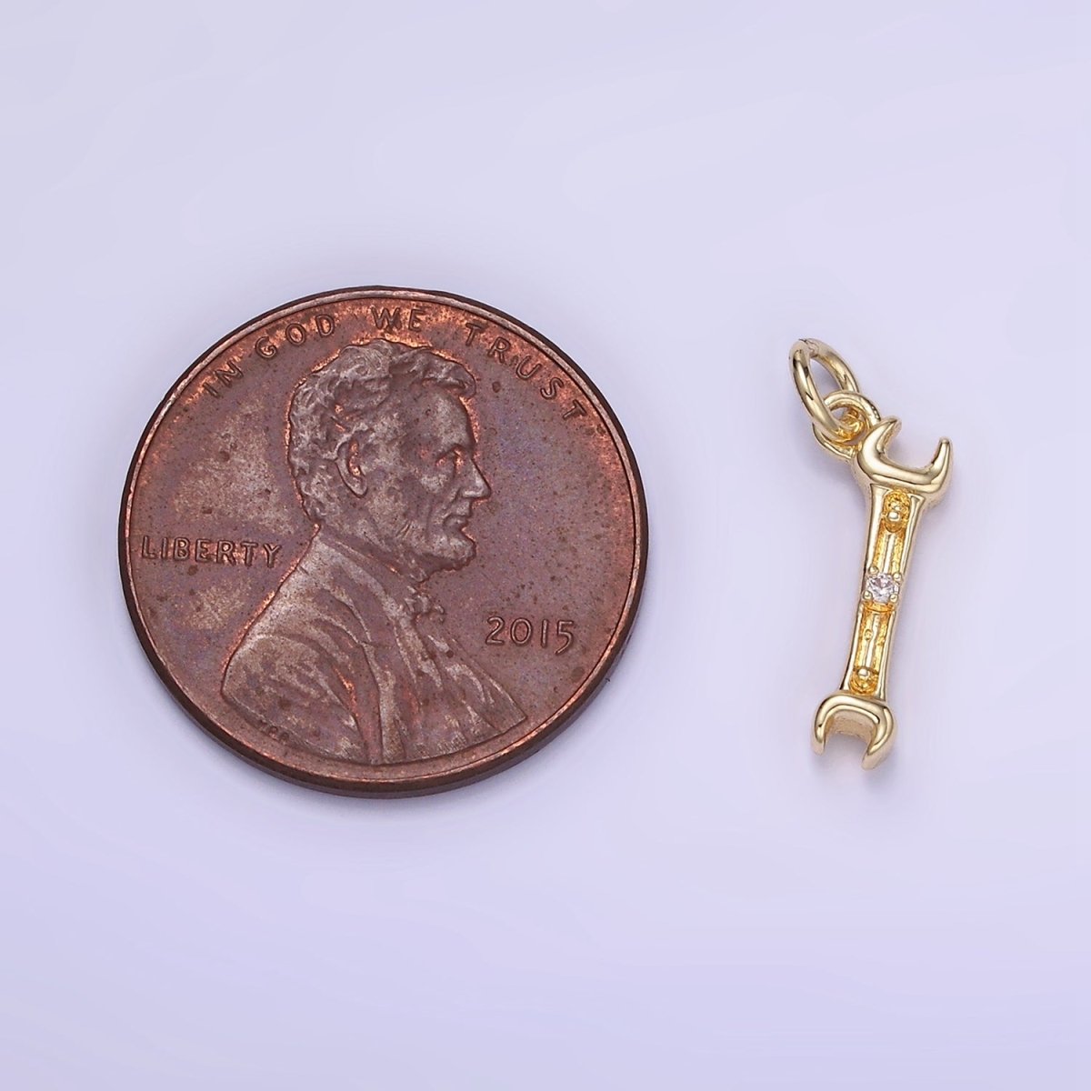 14K Gold Filled CZ Open-Ended Wench Construction Tool Mini Charm | W556 - DLUXCA