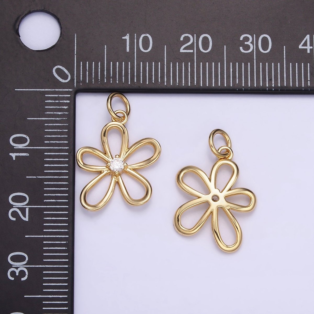 14K Gold Filled CZ Open Flower Outline Charm | D257 - DLUXCA