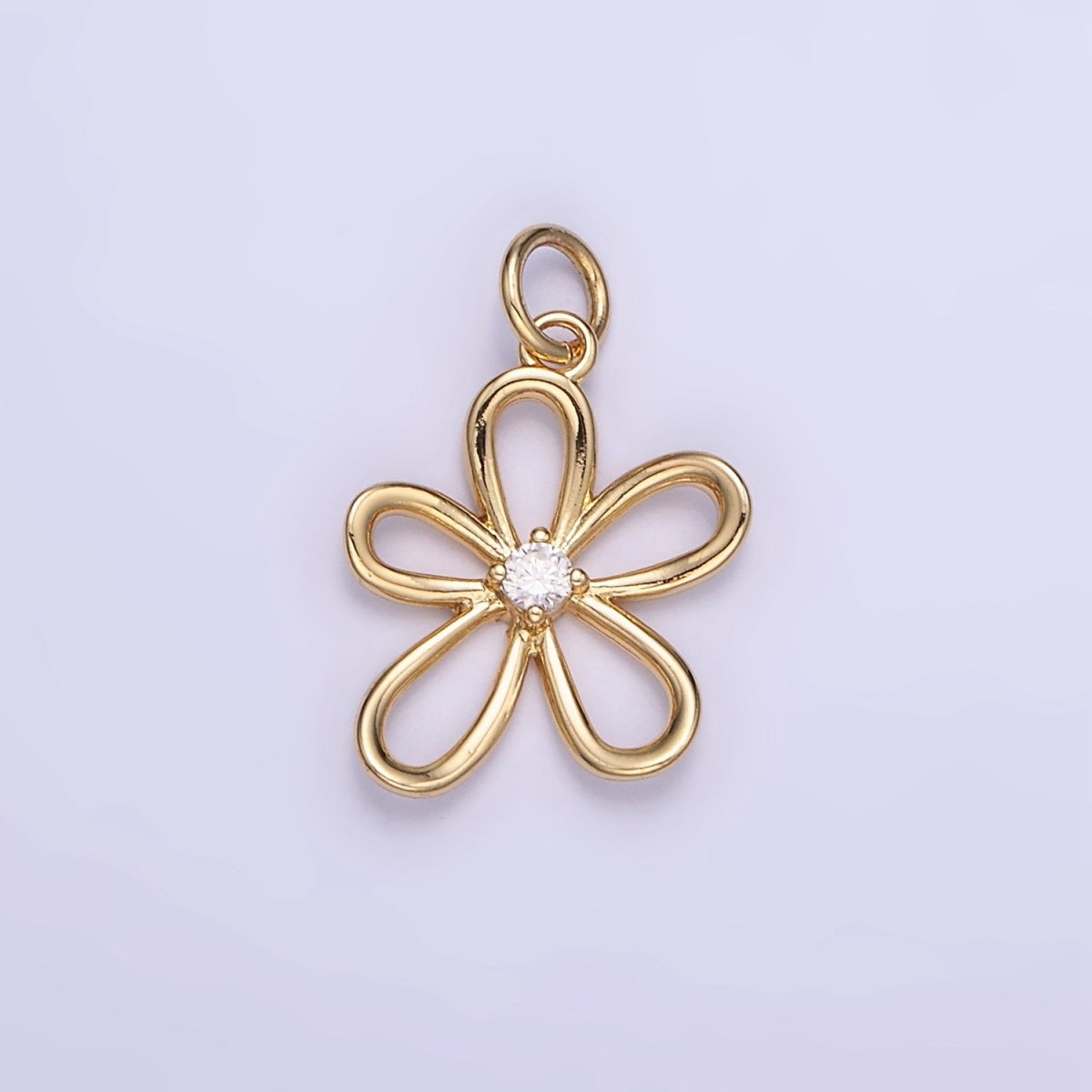 14K Gold Filled CZ Open Flower Outline Charm | D257 - DLUXCA