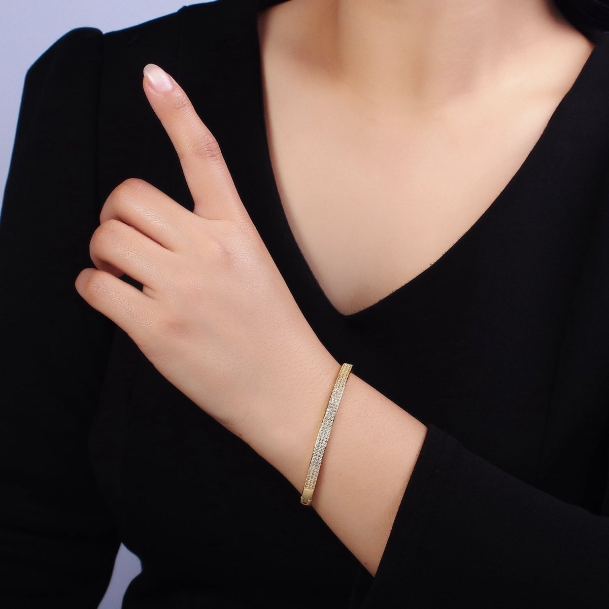 14K Gold Filled CZ Paved Stone Bangle Bracelet Wholesale Jewelry Hinge Locking Bracelet | WA-1761 Clearance Pricing