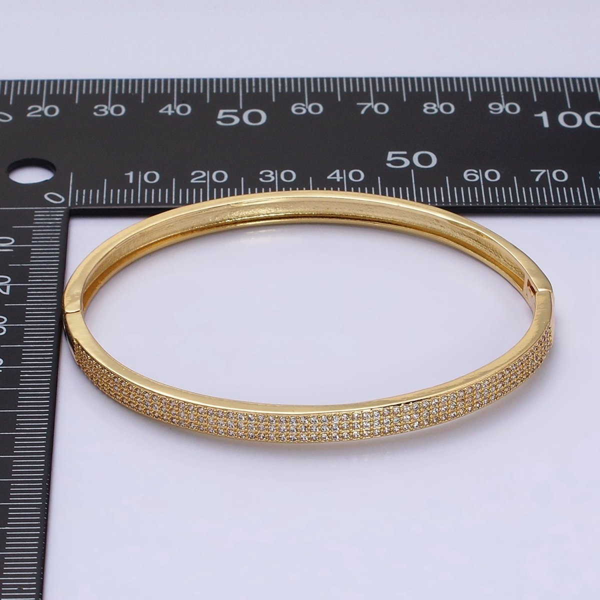 14K Gold Filled CZ Paved Stone Bangle Bracelet Wholesale Jewelry Hinge Locking Bracelet | WA-1761 Clearance Pricing