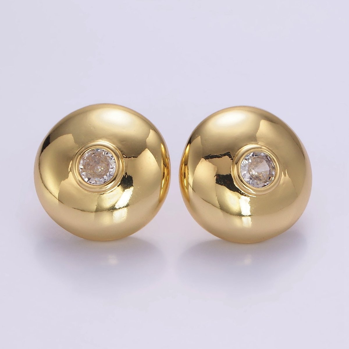 14K Gold Filled CZ Round Dome Stud Earrings | P509 - DLUXCA