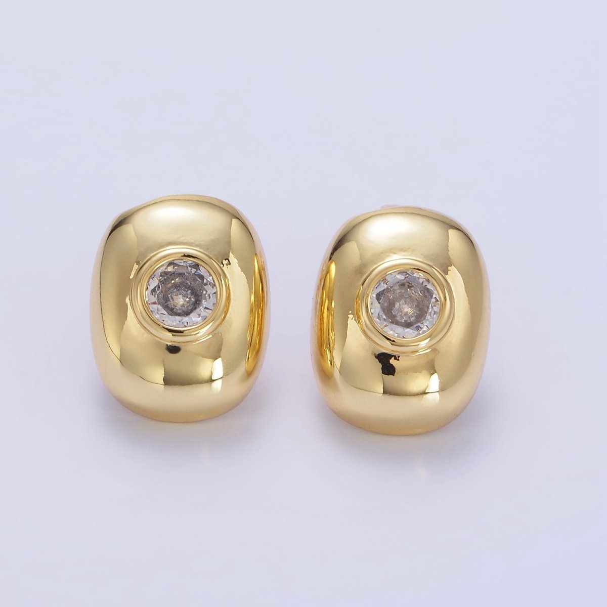 14K Gold Filled CZ Rounded Oblong Dome Stud Earrings in Gold & Silver | Q133 Q134