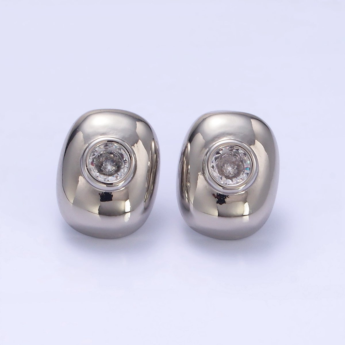 14K Gold Filled CZ Rounded Oblong Dome Stud Earrings in Gold & Silver | Q133 Q134