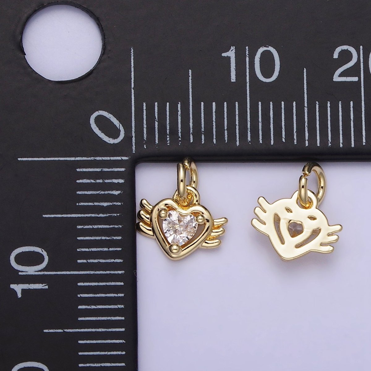 14K Gold Filled CZ Sacred Heart Wings Mini Charm | AG745 - DLUXCA