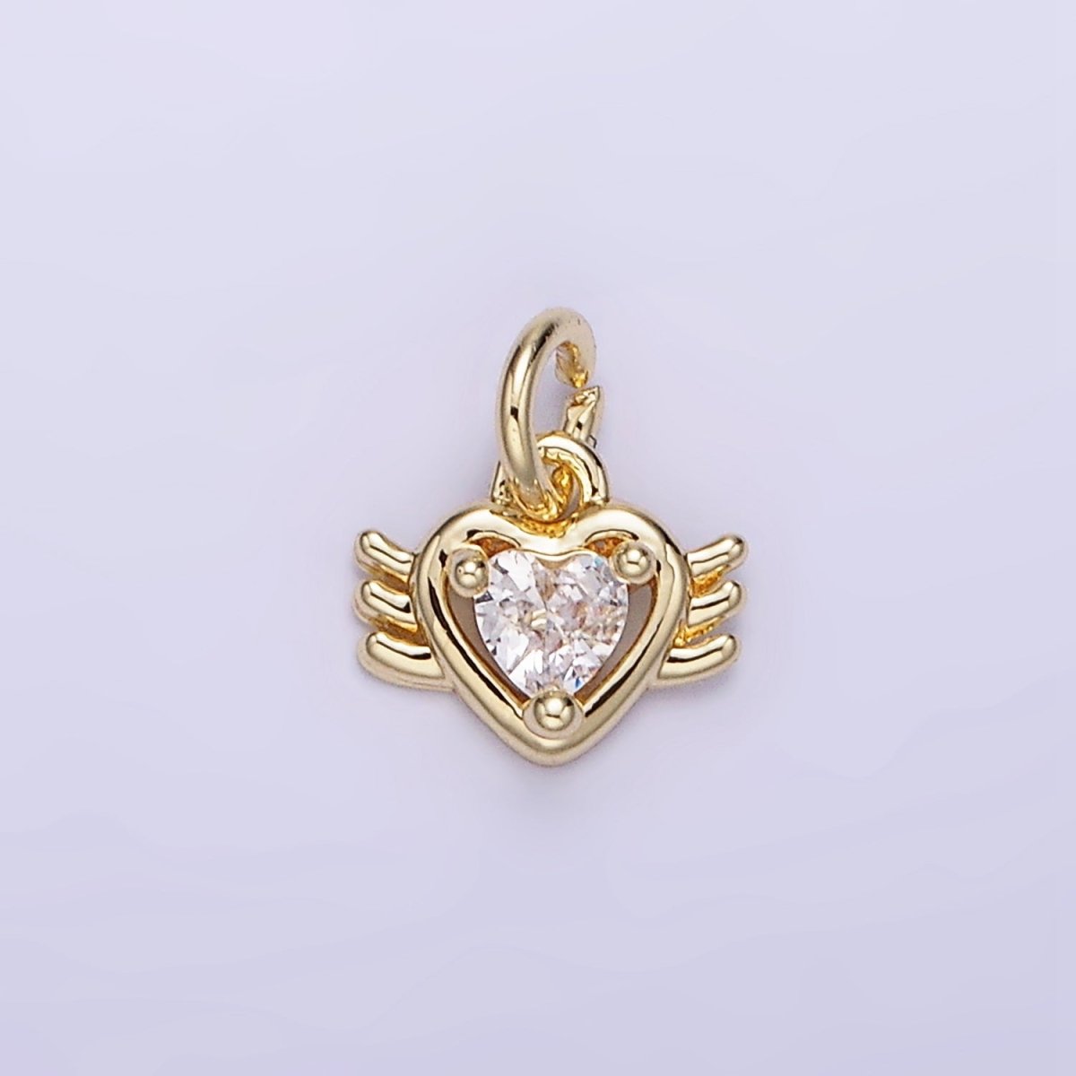 14K Gold Filled CZ Sacred Heart Wings Mini Charm | AG745 - DLUXCA