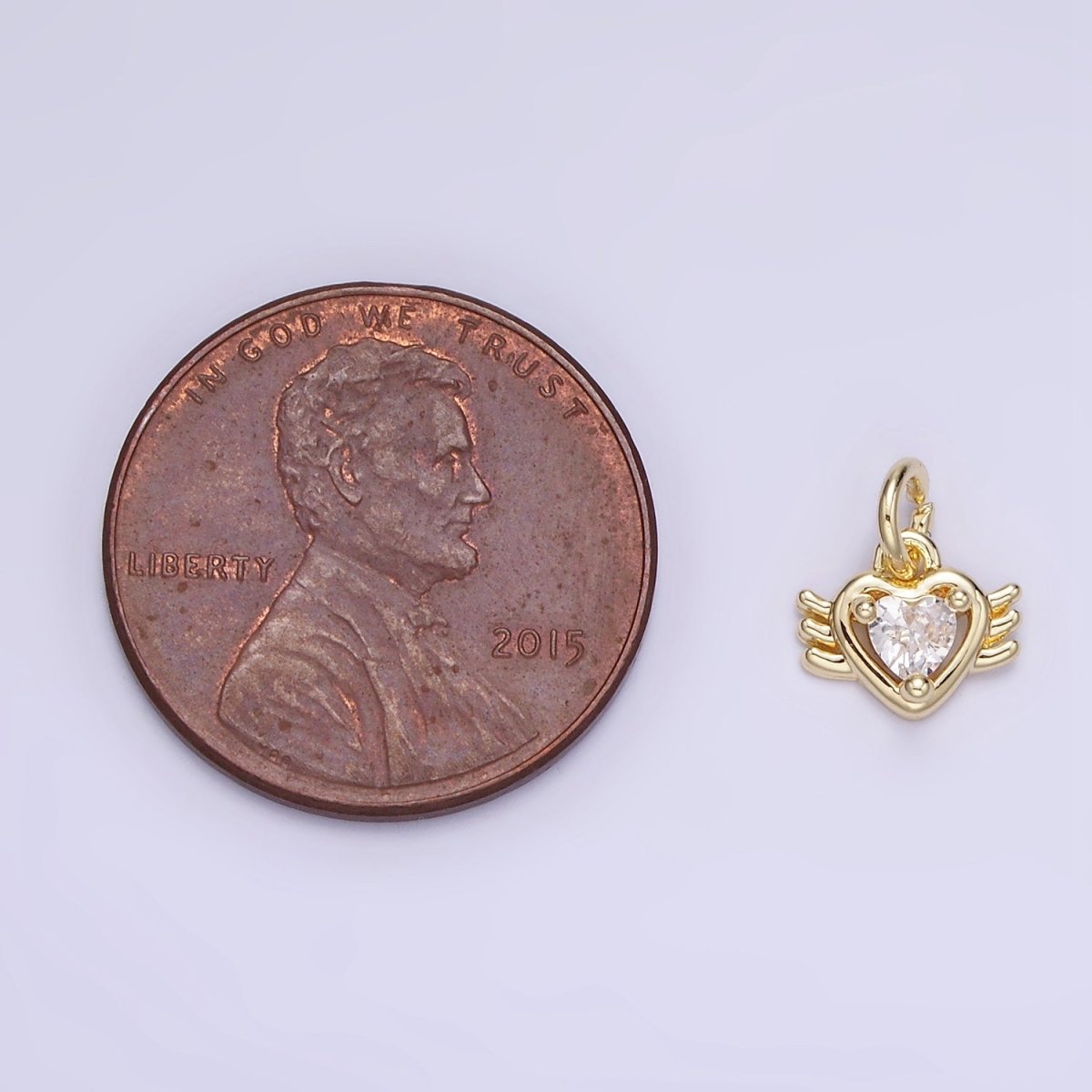 14K Gold Filled CZ Sacred Heart Wings Mini Charm | AG745 - DLUXCA