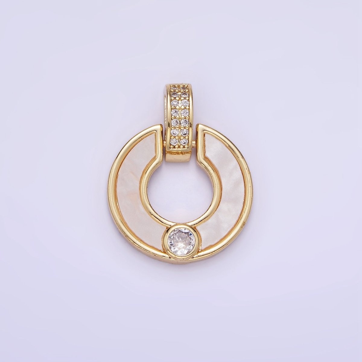 14K Gold Filled CZ Shell Pearl Open Round Micro Paved Bail Pendant | AA1185 - DLUXCA