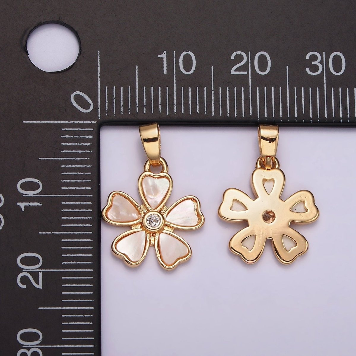 14K Gold Filled CZ Shell Pearl Petal Flower Bezel Pendant in Gold & Silver | AH128