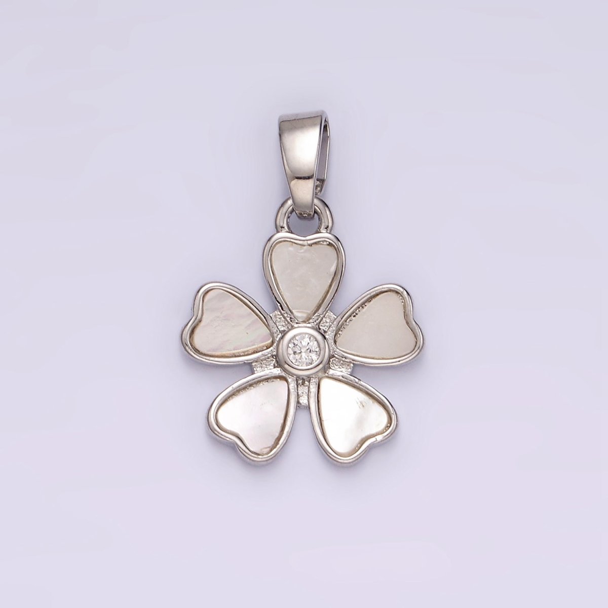 14K Gold Filled CZ Shell Pearl Petal Flower Bezel Pendant in Gold & Silver | AH128