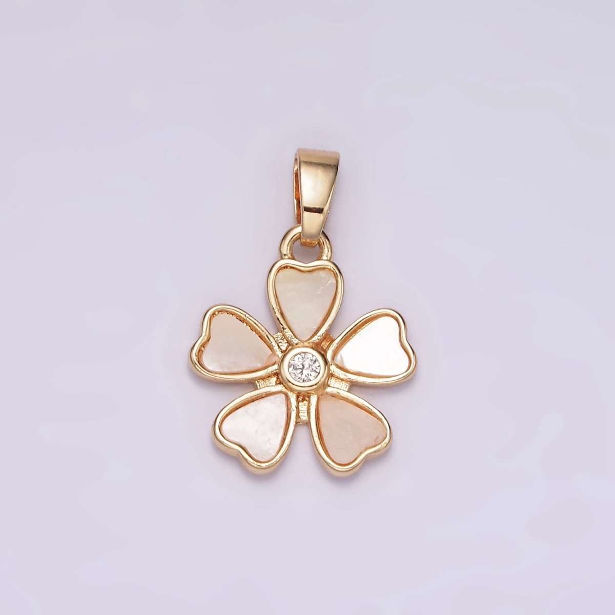 14K Gold Filled CZ Shell Pearl Petal Flower Bezel Pendant in Gold & Silver | AH128