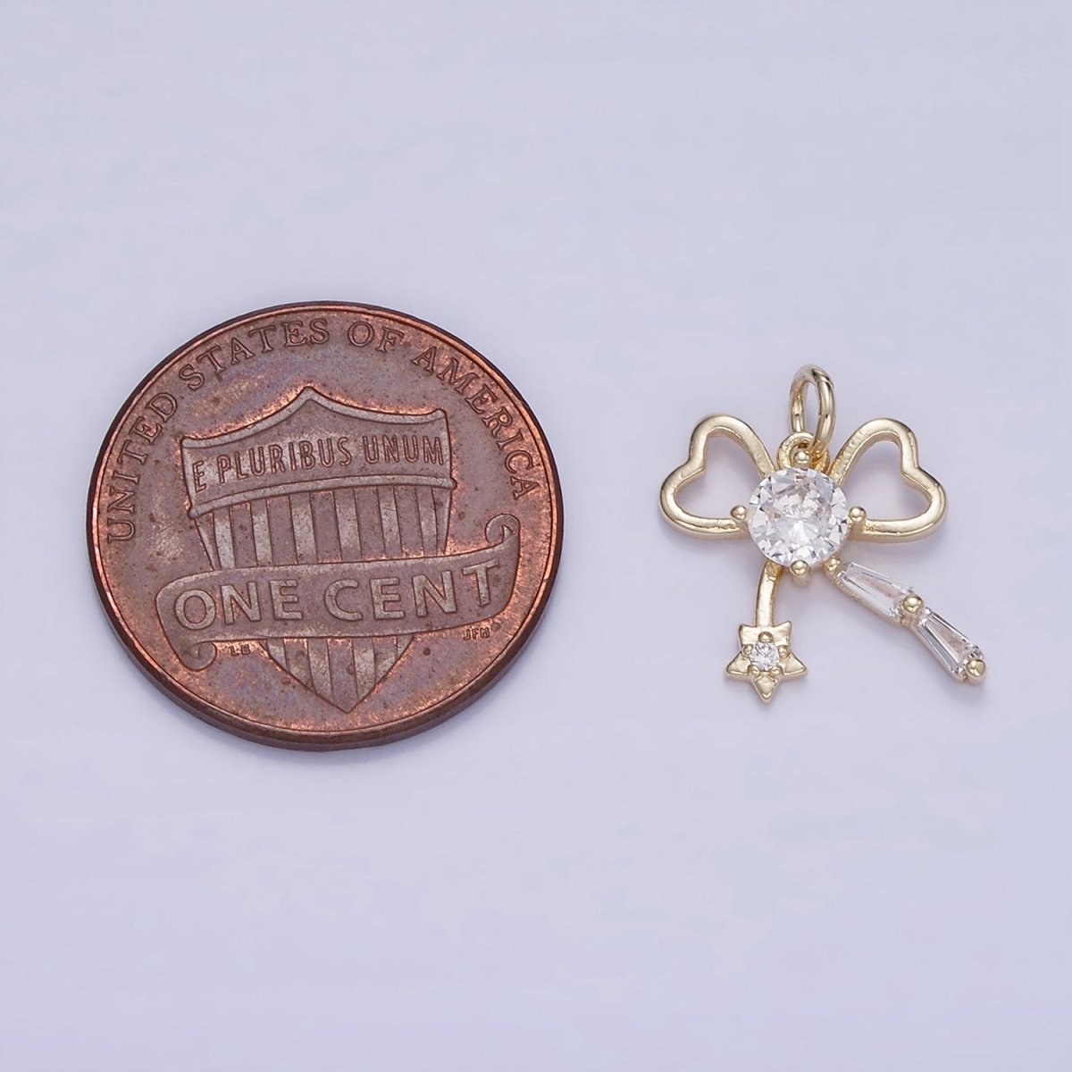 14K Gold Filled CZ Star Ribbon Mini Charm in Gold & Silver | W588