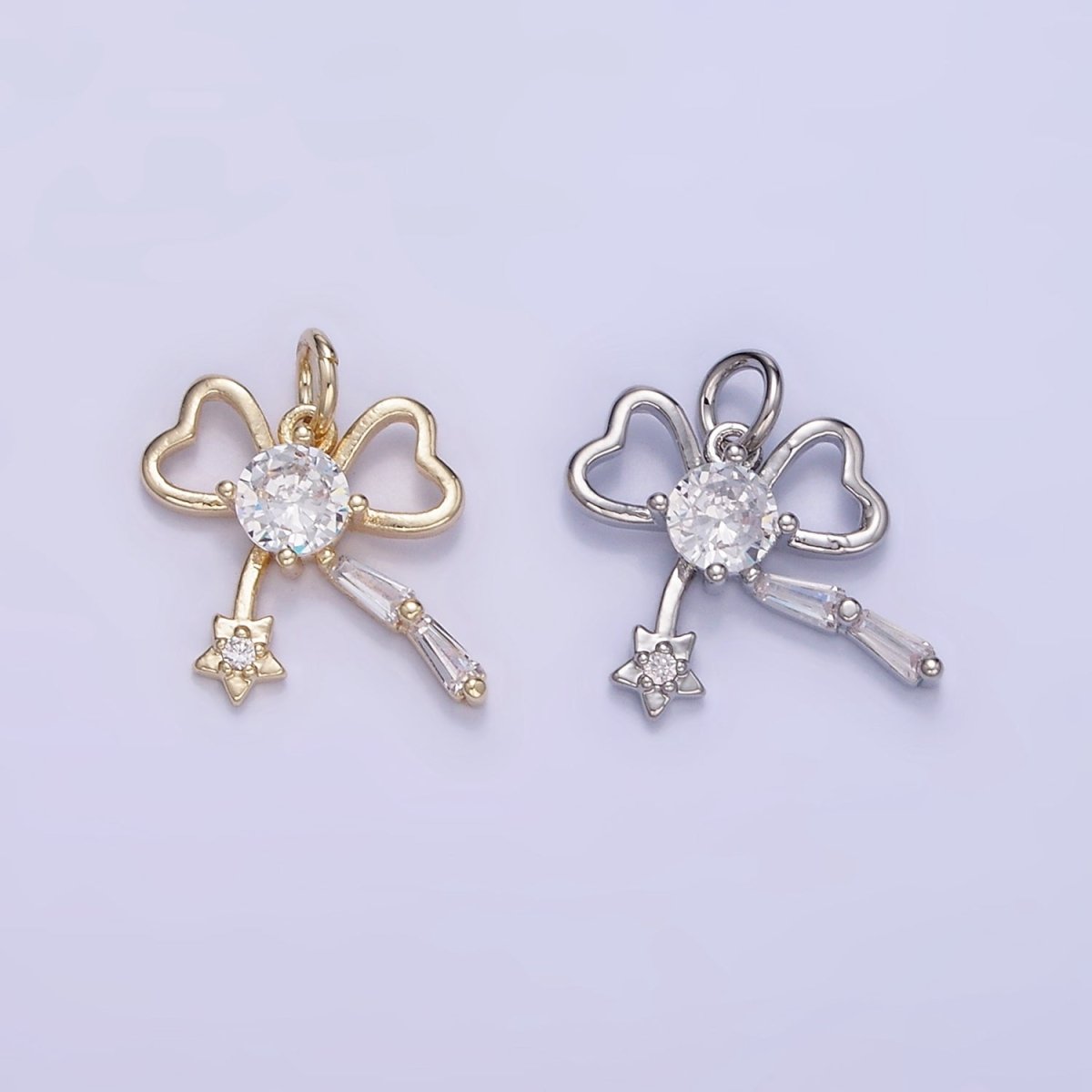 14K Gold Filled CZ Star Ribbon Mini Charm in Gold & Silver | W588