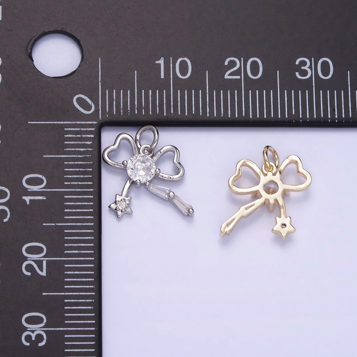 14K Gold Filled CZ Star Ribbon Mini Charm in Gold & Silver | W588