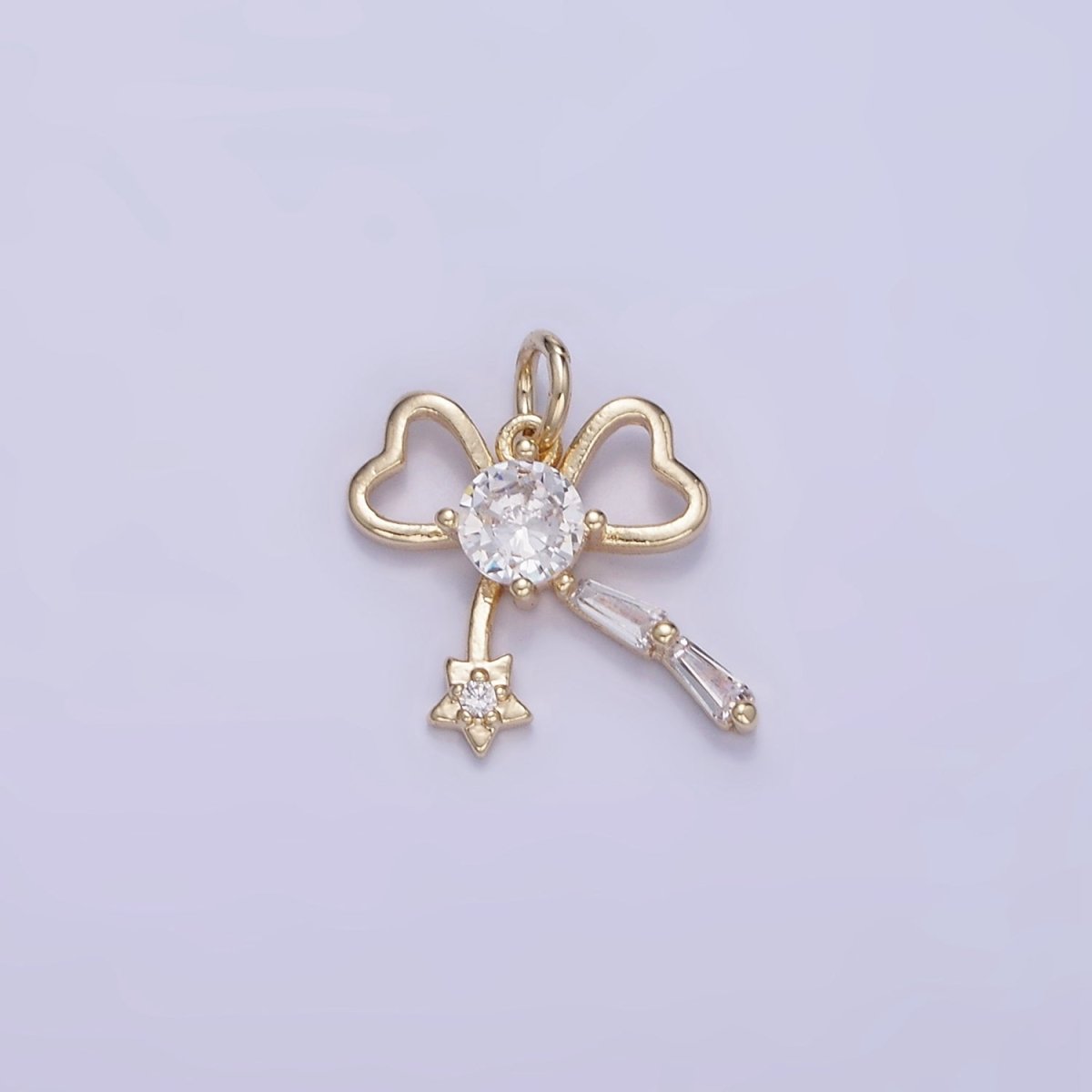 14K Gold Filled CZ Star Ribbon Mini Charm in Gold & Silver | W588