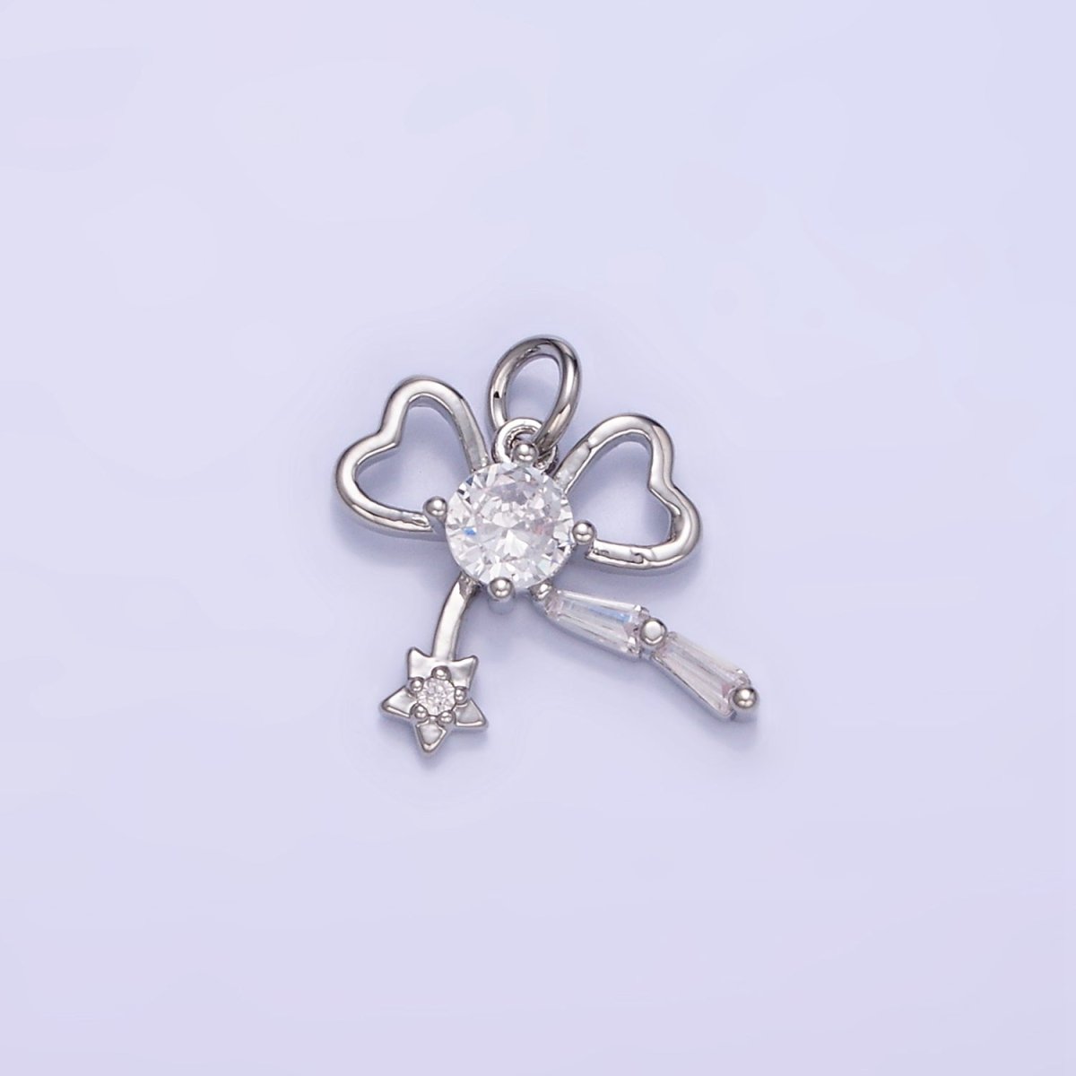 14K Gold Filled CZ Star Ribbon Mini Charm in Gold & Silver | W588