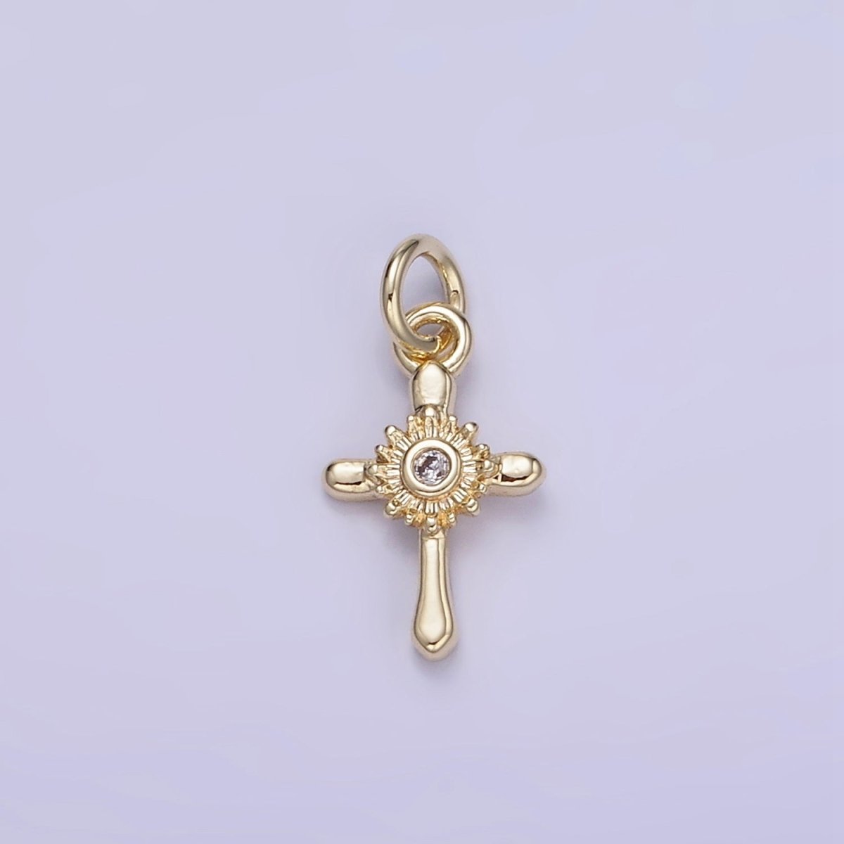 14K Gold Filled CZ Sunflower Nature Cross Charm | W551 - DLUXCA