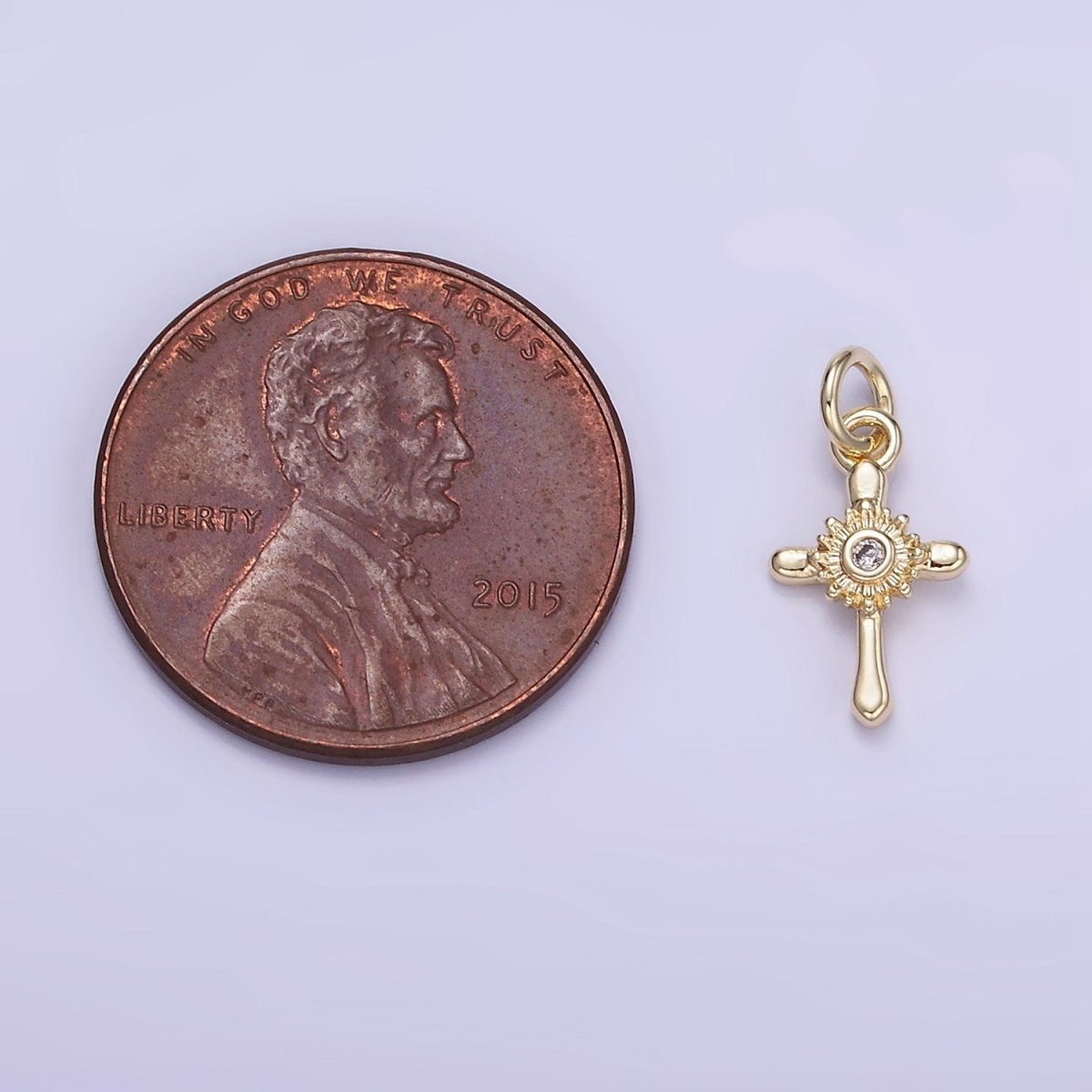 14K Gold Filled CZ Sunflower Nature Cross Charm | W551 - DLUXCA