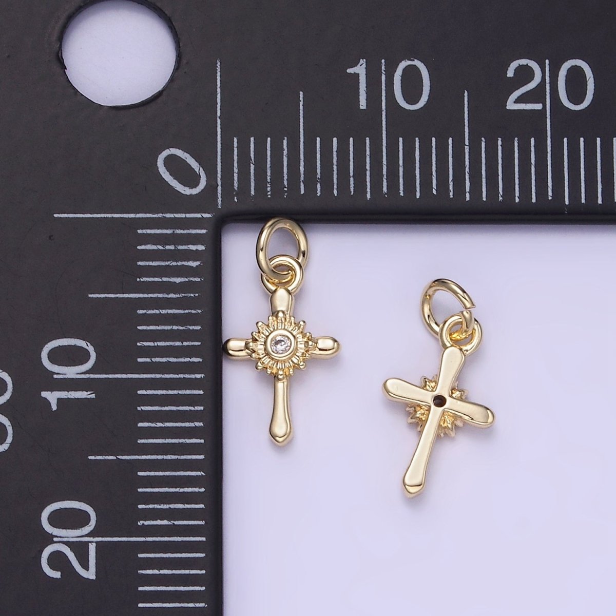 14K Gold Filled CZ Sunflower Nature Cross Charm | W551 - DLUXCA