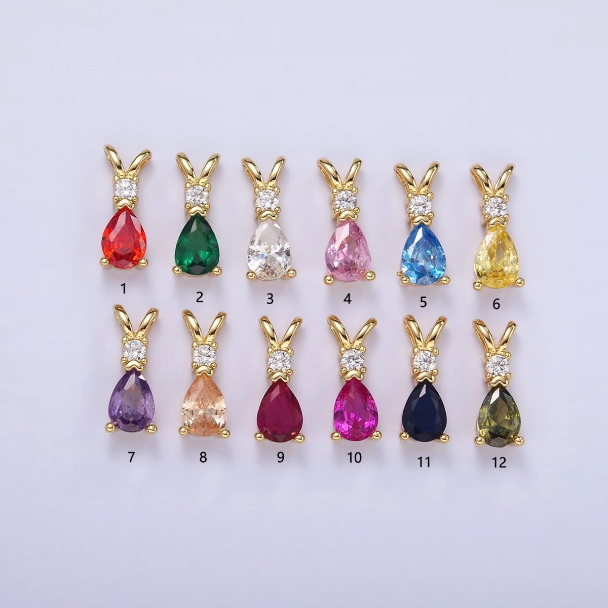 14K Gold Filled CZ Teardrop Birthstone Double Bail Pendant in Gold & Silver | AA1207 - AA1218