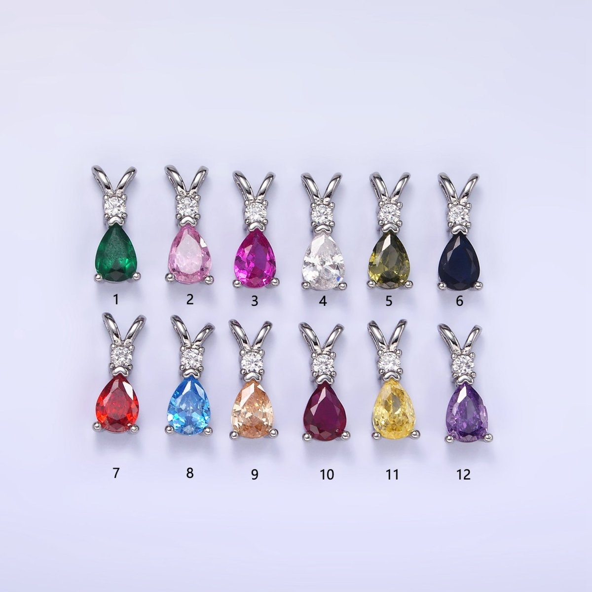 14K Gold Filled CZ Teardrop Birthstone Double Bail Pendant in Gold & Silver | AA1207 - AA1218