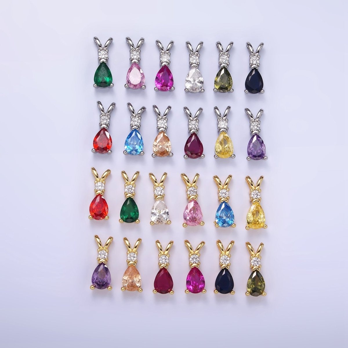 14K Gold Filled CZ Teardrop Birthstone Double Bail Pendant in Gold & Silver | AA1207 - AA1218