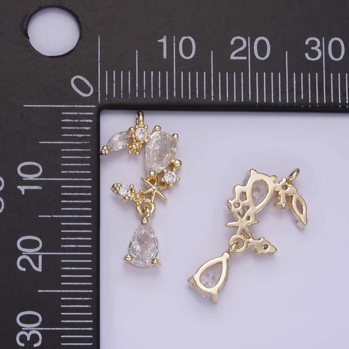 14K Gold Filled CZ Teardrop Celestial Crescent Moon Drop Charm | W529 - DLUXCA