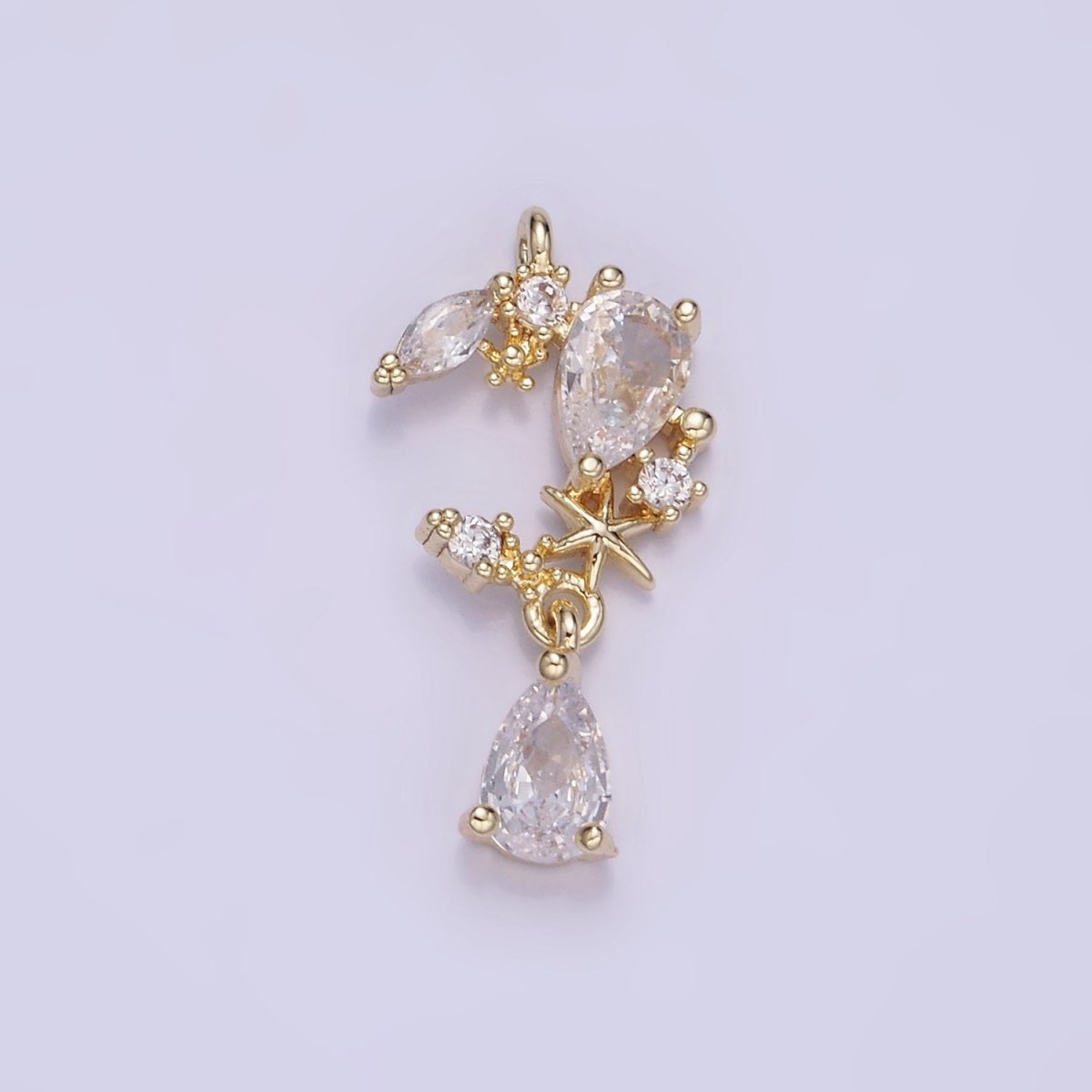 14K Gold Filled CZ Teardrop Celestial Crescent Moon Drop Charm | W529 - DLUXCA