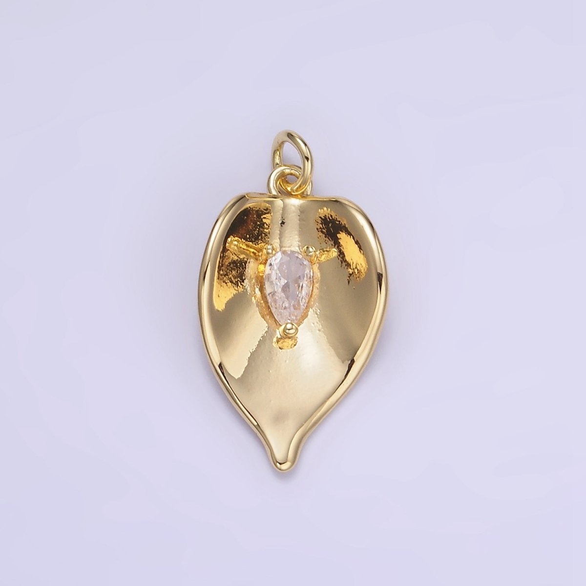 14K Gold Filled CZ Teardrop Curved Leaf Plant Charm | W552 - DLUXCA