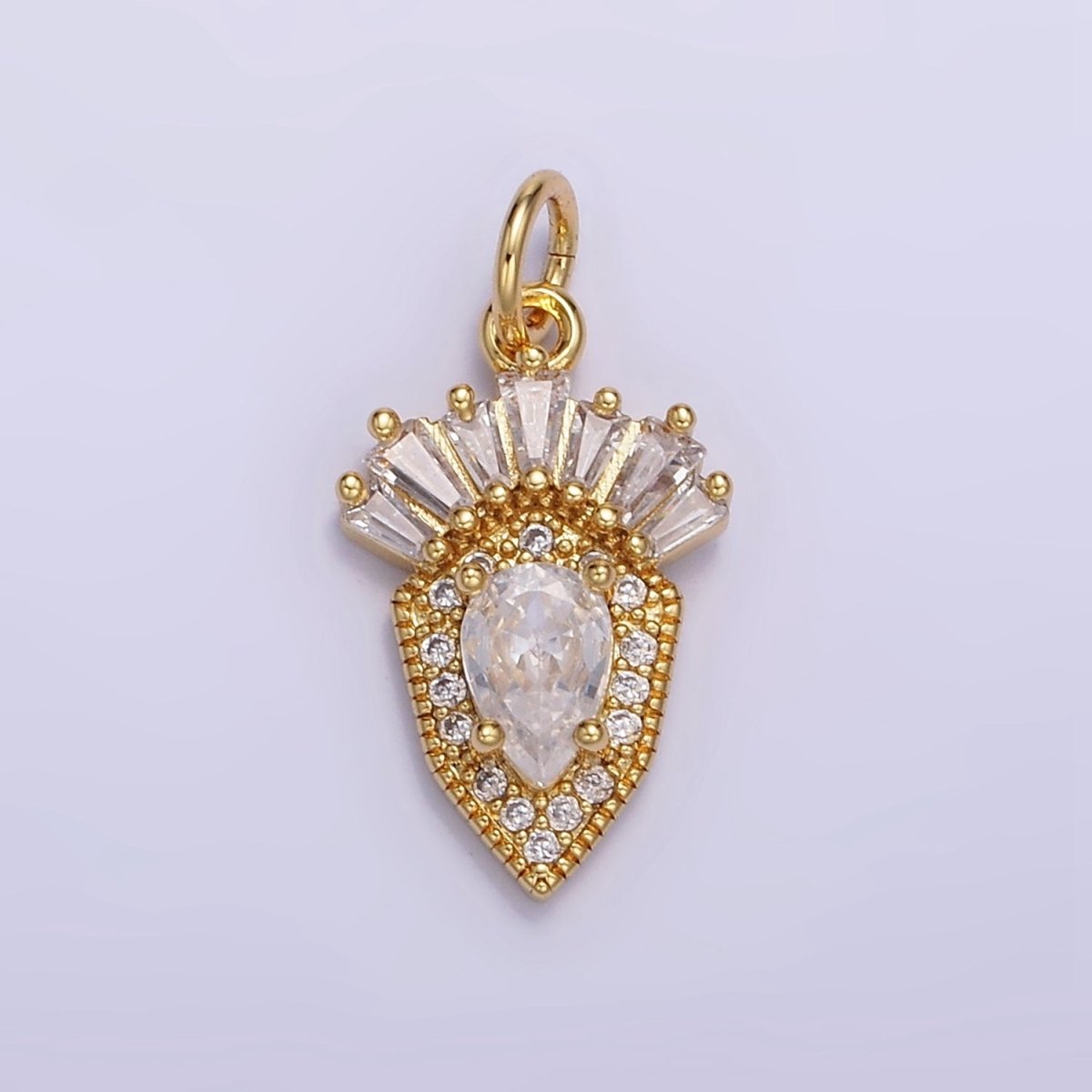 14K Gold Filled CZ Teardrop Micro Paved Baguette Sphere Charm | W523 - DLUXCA