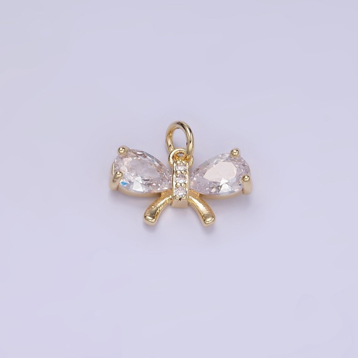 14K Gold Filled CZ Teardrop Micro Paved Ribbon Bow Charm in Gold & Silver | W545