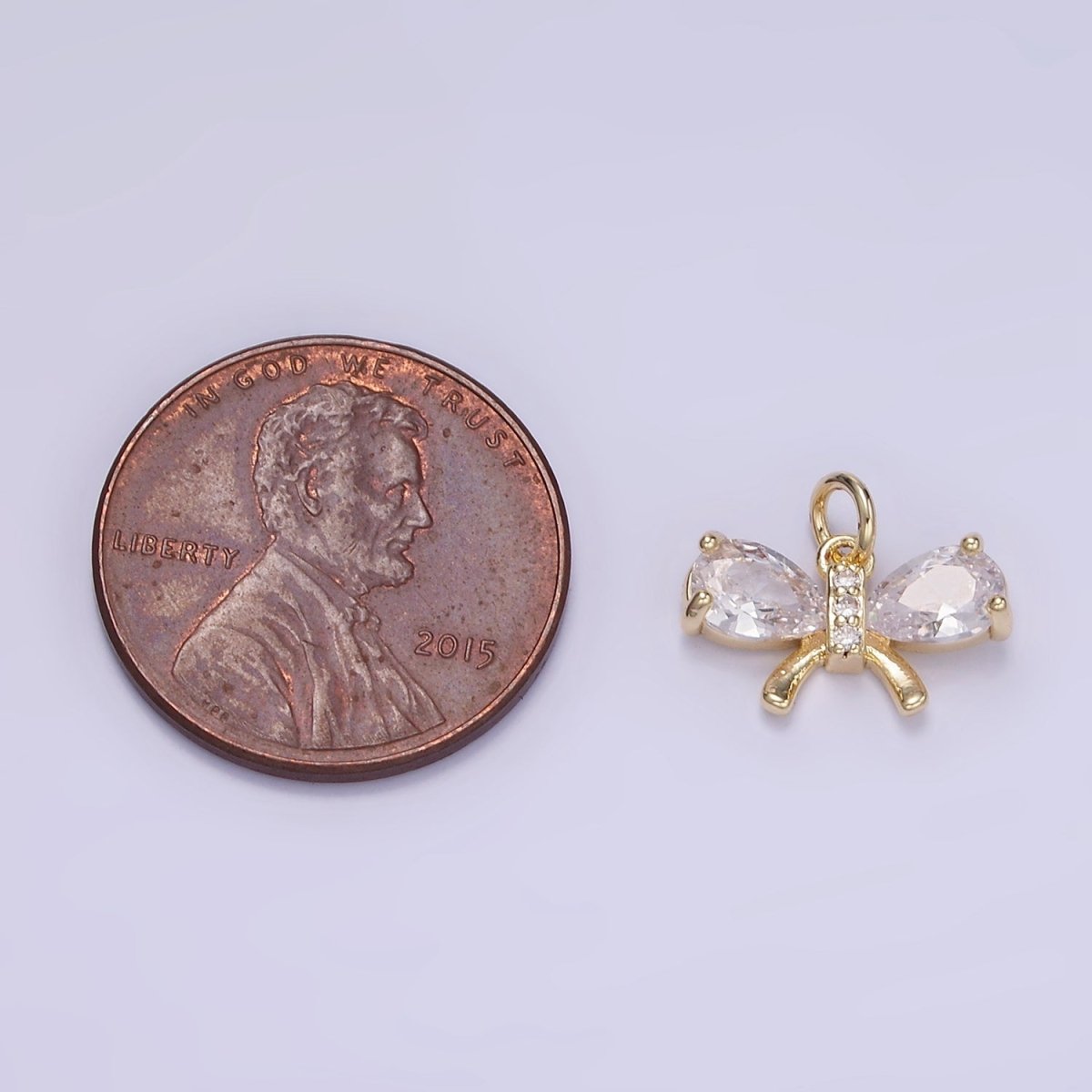 14K Gold Filled CZ Teardrop Micro Paved Ribbon Bow Charm in Gold & Silver | W545