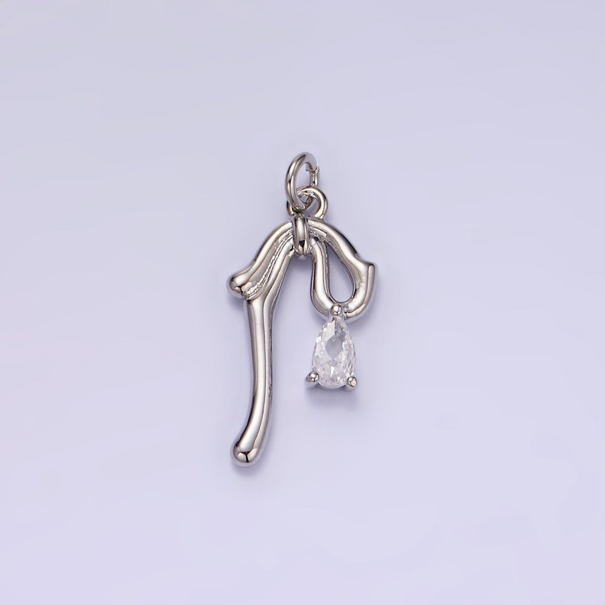 14K Gold Filled CZ Teardrop Molten Drop Ribbon Bow Charm in Gold & Silver | W544