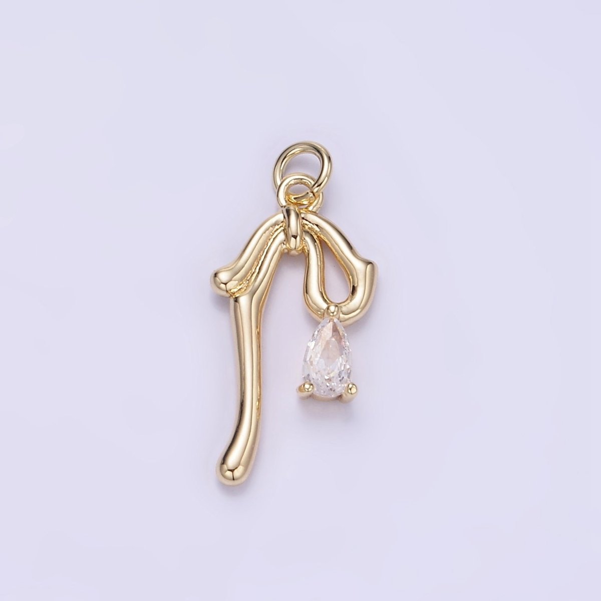 14K Gold Filled CZ Teardrop Molten Drop Ribbon Bow Charm in Gold & Silver | W544