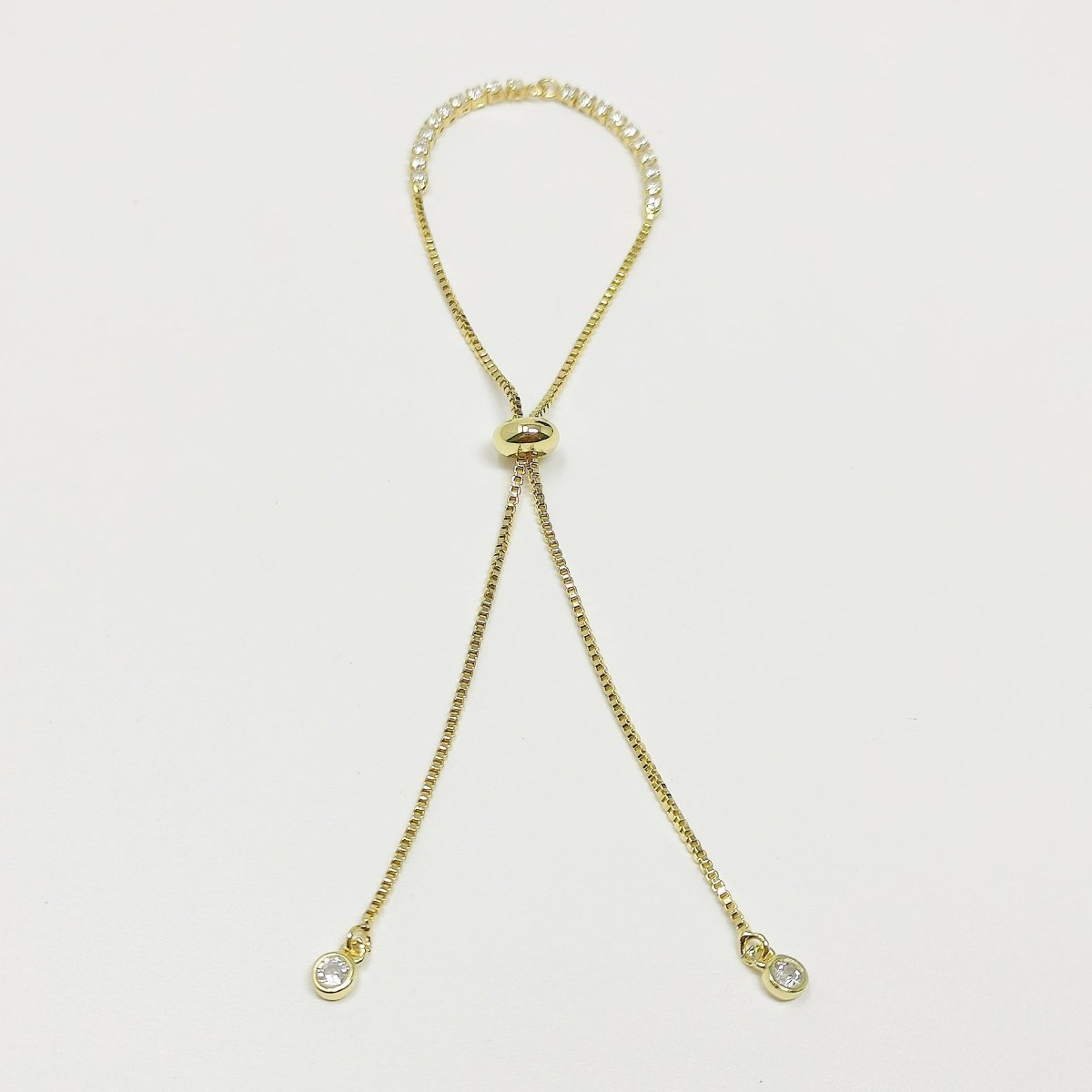 14K Gold Filled CZ Tennis Chain Slider Adjustable Bracelet Findings in Gold & Silver | L473 L474