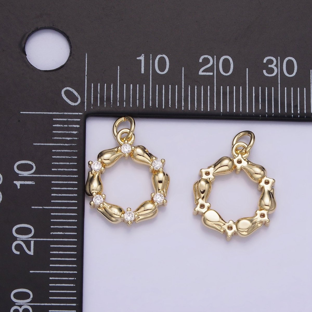 14K Gold Filled CZ Tulip Rose Flower Open Circular Round Charm | AG739
