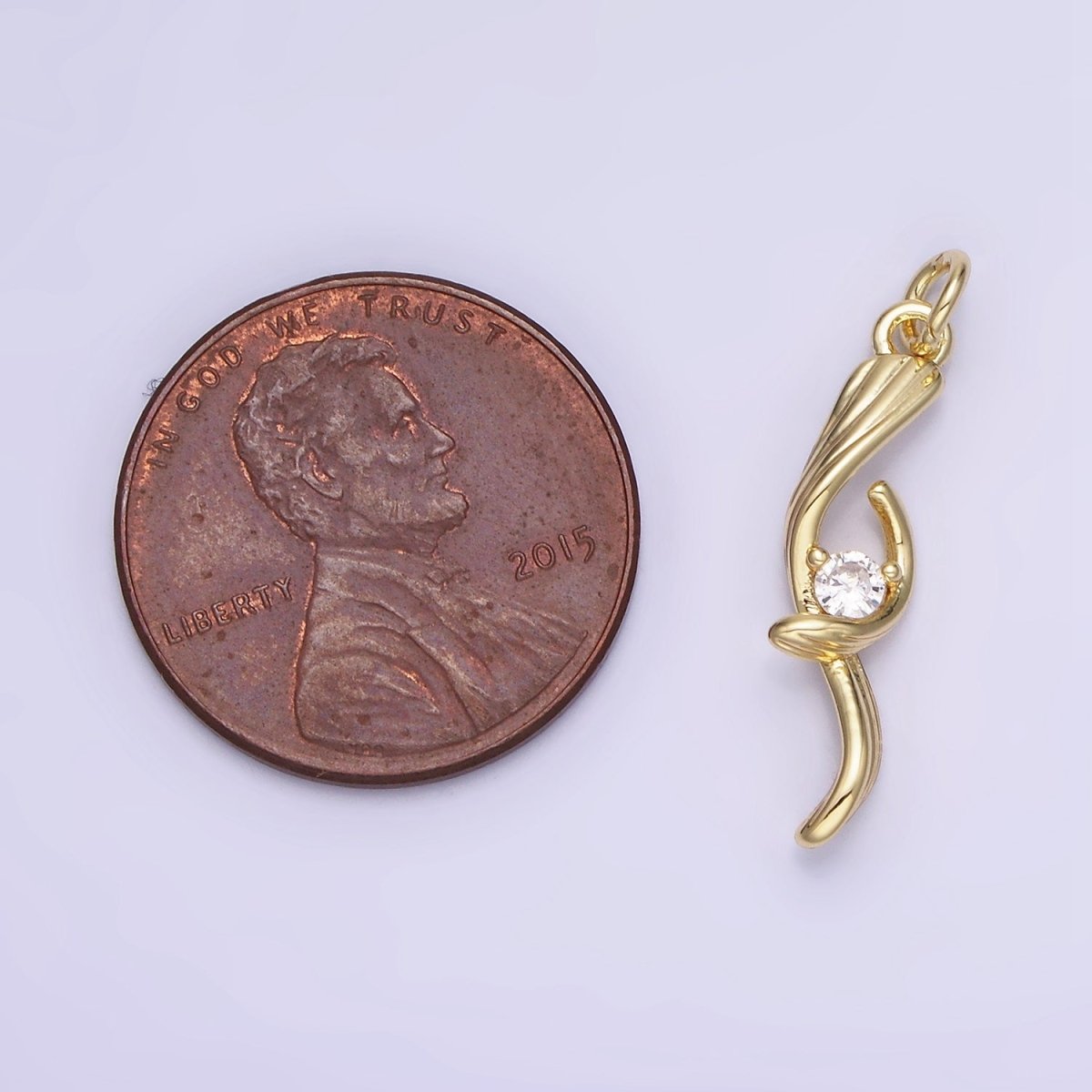 14K Gold Filled CZ Twirled Lined Leaf Nature Charm | AG733 - DLUXCA