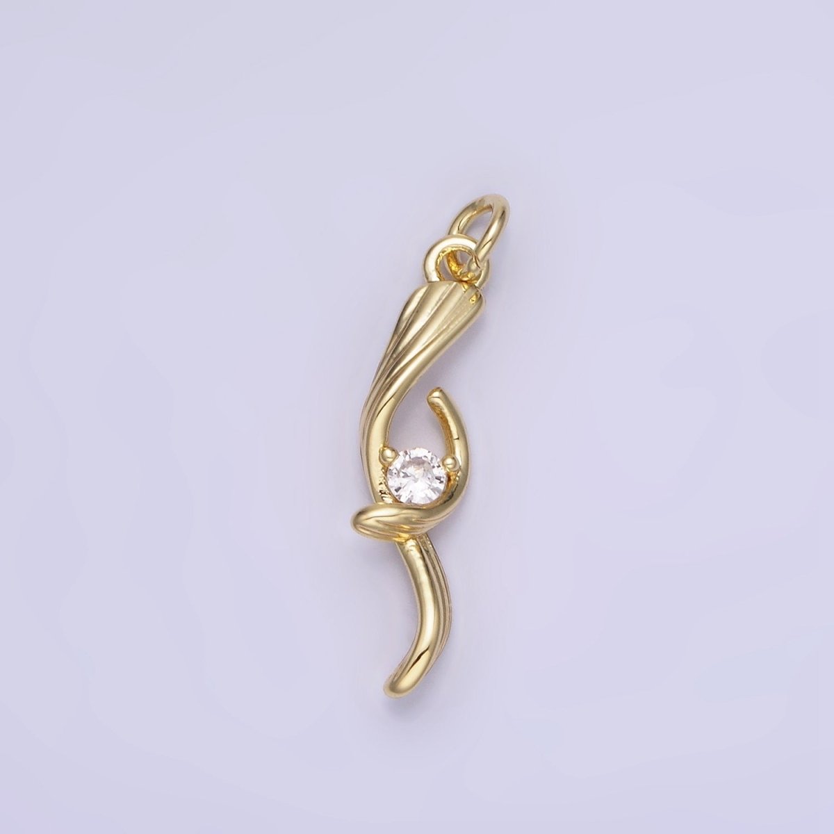14K Gold Filled CZ Twirled Lined Leaf Nature Charm | AG733 - DLUXCA