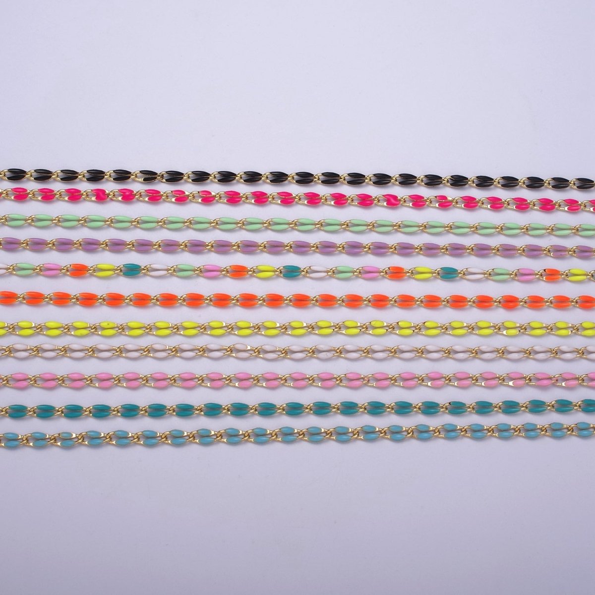 14k Gold Filled Dainty Gold Oval Cable Link Chain Neon Enamel Chain by Yard, Unfinished Chain For Jewelry Supply | ROLL-598 to ROLL-608 ROLL-1075 ROLL-1405