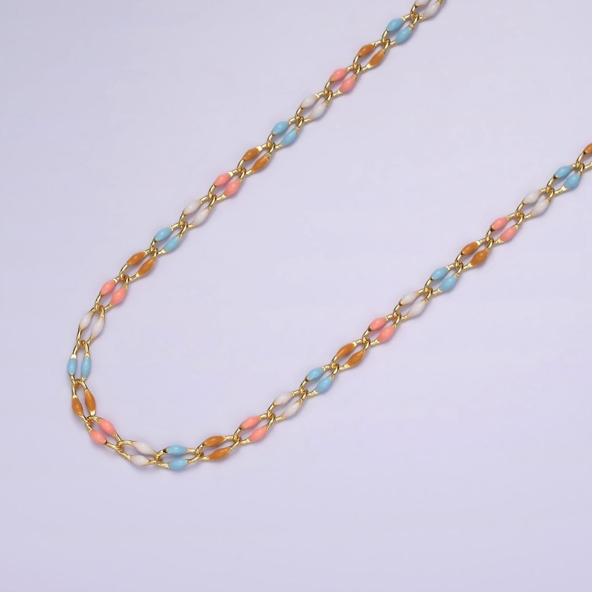 14k Gold Filled Dainty Gold Oval Cable Link Chain Neon Enamel Chain by Yard, Unfinished Chain For Jewelry Supply | ROLL-598 to ROLL-608 ROLL-1075 ROLL-1405