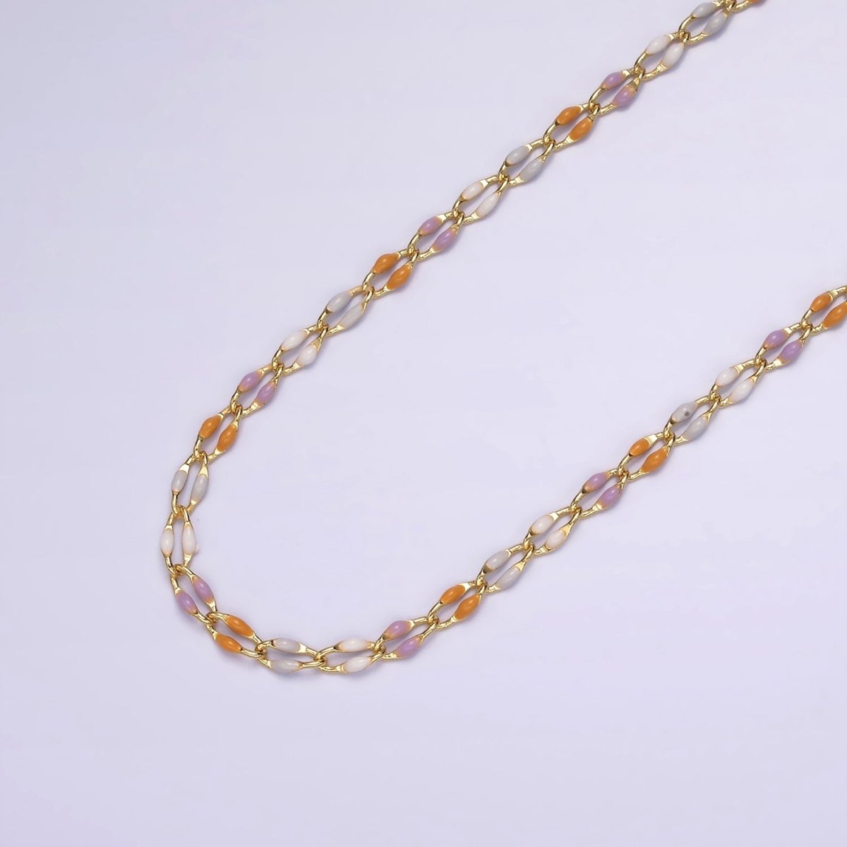 14k Gold Filled Dainty Gold Oval Cable Link Chain Neon Enamel Chain by Yard, Unfinished Chain For Jewelry Supply | ROLL-598 to ROLL-608 ROLL-1075 ROLL-1405